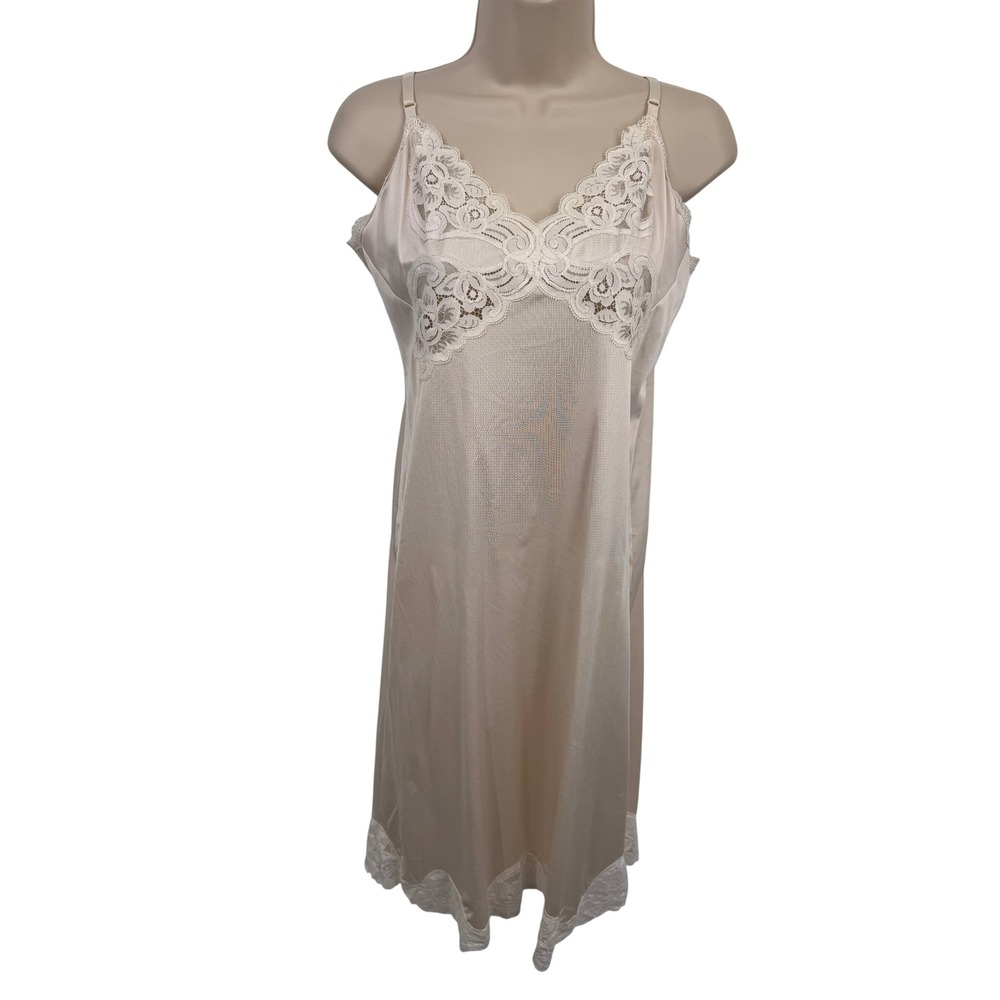 Vintage Vanity Fair Romantic Ivory Lace‎ Trim Slip Dress Womens Size 34L